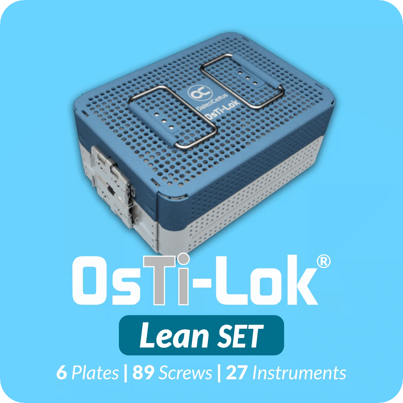 OsTi-Lok Fracture Lean Set. 6 Fracture Plates + 89 Screws + Instruments