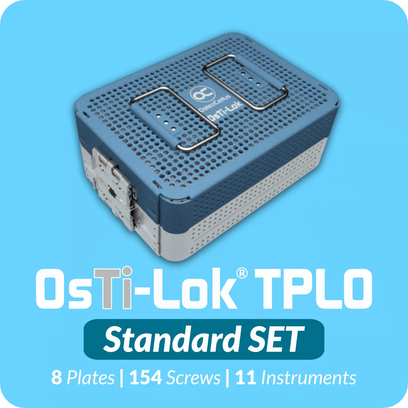 OsTi-Lok TPLO Standard Set. 8 TPLO Plates + 154 Screws + Instruments