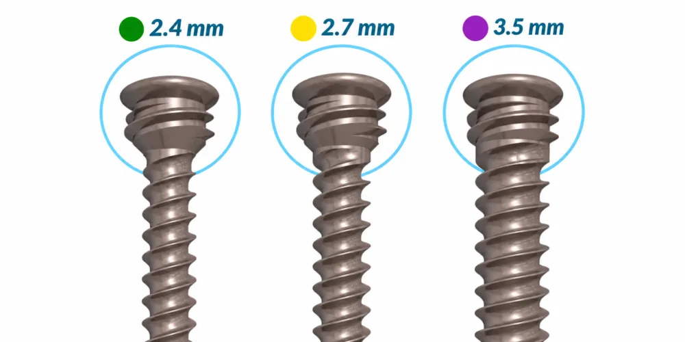 2.4 mm, 2.7 mm and 3.5 mm screw families on white